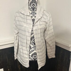 White Striped Zip-Up Hoodie